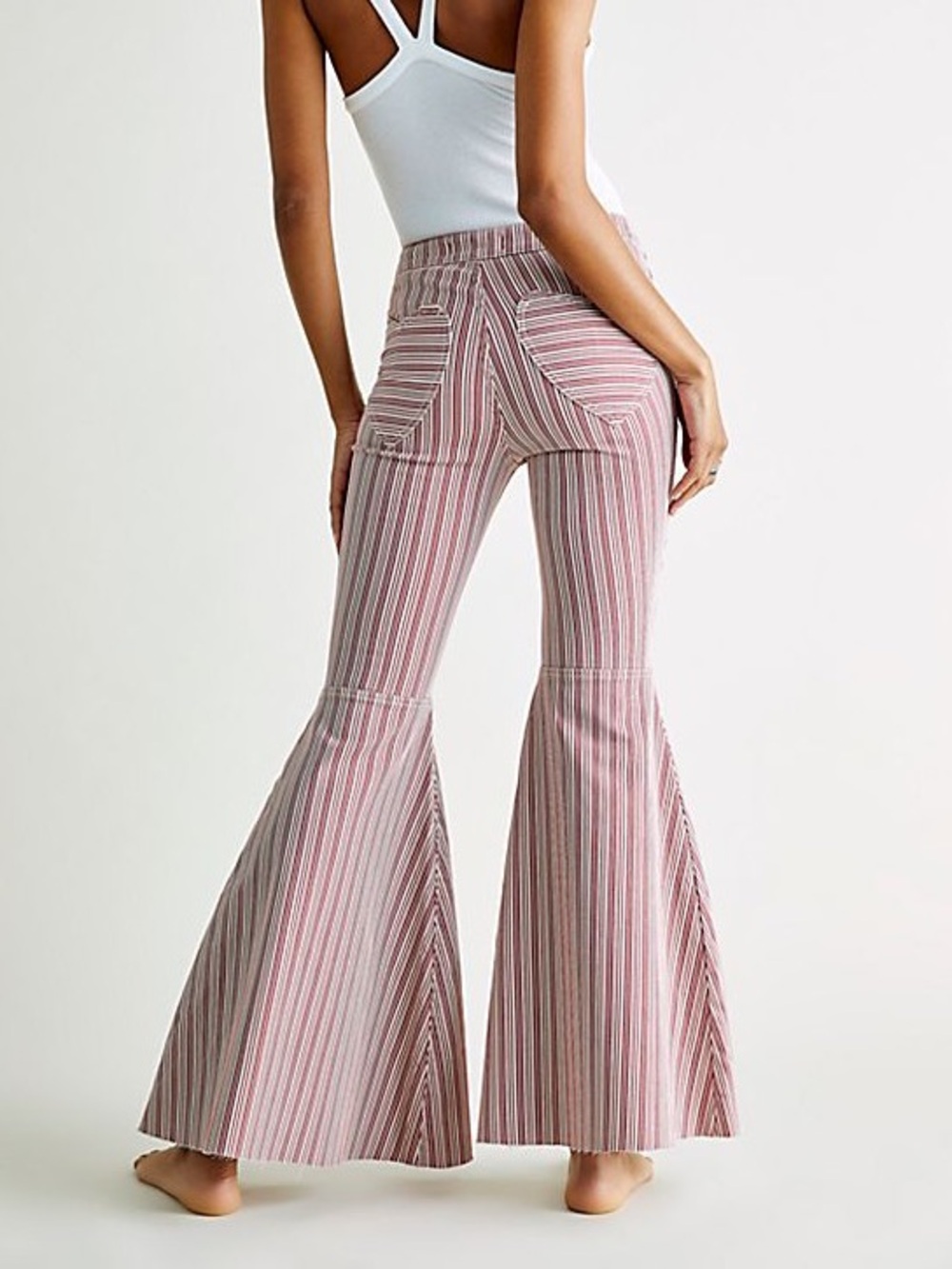 Free People Just Float On Be Mine Heart Striped Ultra Flare Jeans Size 25